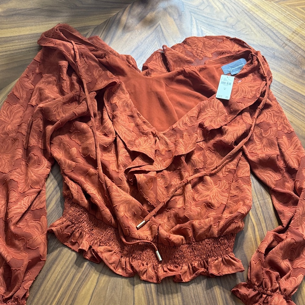 Nwt gorgeous and flattering Anthropologie Terracotta Ruffle Blouse